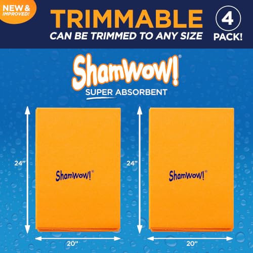 Orange ShamWow Shammy Cloth 4-Pack - Super Absorbent Kitchen & Cleaning Towels
