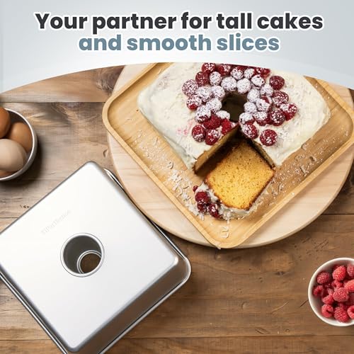 Silver One-Piece Square Tube Cake Pan - 18 Cup, Anodized Aluminum, 9x9x4.5 in, Seamless Design