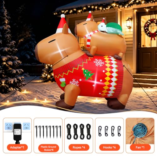 6ft Outdoor Christmas Inflatable Tur tle Capybara with LED Lights - Yard Decor