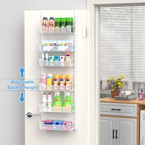 White Over the Door Pantry Organizer - 6-Tier Adjustable Basket Storage Rack