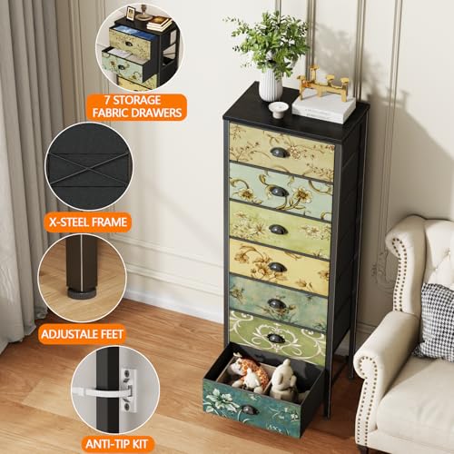 Furnulem 7-Drawer Tall Fabric Dresser for Bedroom Storage - 15.8 x 43.3 x 11.4 Inches