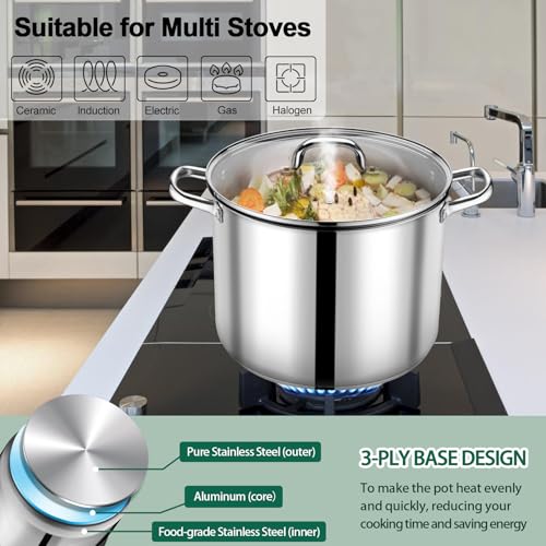 20 Qt Stainless Steel Stock Pot with Lid - Durable Cooking Soup Pot