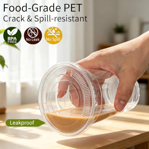 200 Pack 16 oz Plastic Cups with Lids and Straws - Leak-Proof Cold Drink Cups