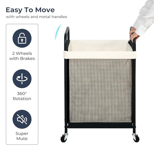 Beige STO STO 90L Rolling Laundry Hamper with Removable Washable Liner and Lockable Wheels