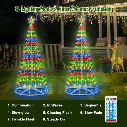HELESIN 6FT Solar Christmas Cone Tree Lights, Multicolor LED, Remote Control