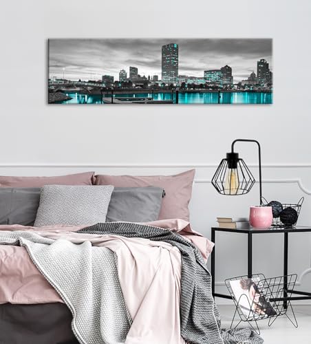 Milwaukee Skyline Canvas Wall Art Decor 14x48in Framed Panoramic City
