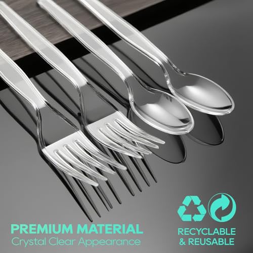 Heavy Duty Clear Plastic Forks & Spoons Set - 540 Count Disposable Flatware with Variation of Clear Forks & Spoons