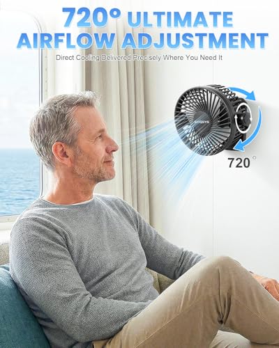 Rechargeable Magnetic Travel Fan with 3 Speeds & LED Light - Portable Camping and Cruise Fan