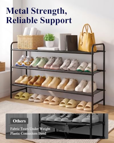 Kitsure Black Stainless Steel 3-Tier Shoe Rack Organizer - 37.3" Wide