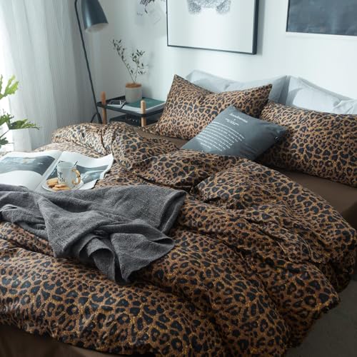 LifeTB Queen Leopard Comforter Set 3P Fluffy Microfiber Bedding Animal Print Variation 1#