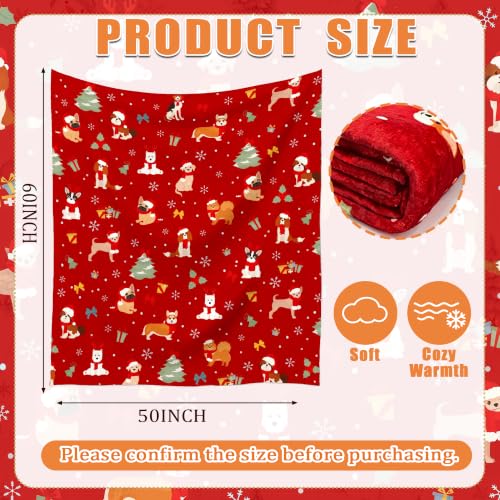 Christmas Puppies Fuzzy Fluffy Throw Blanket 50x60 Cozy Holiday Decor