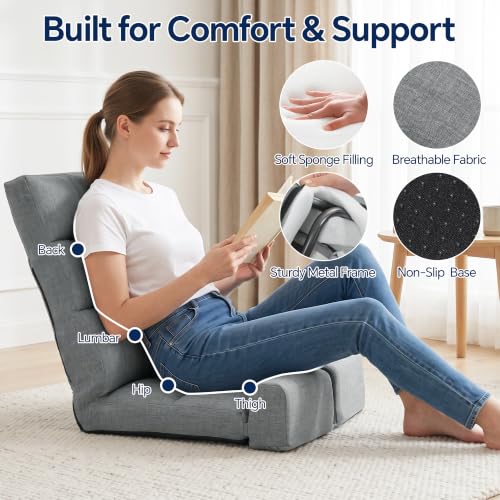 Adjustable Floor Chair with Back Support and Movable Leg Cushions - Gaming Reading Lounge
