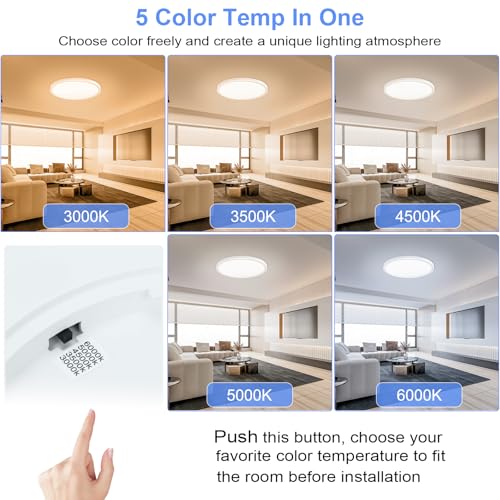 hunhun 16 Inch Dimmable LED Flush Mount Ceiling Light 4800LM 5 CCT White Pack