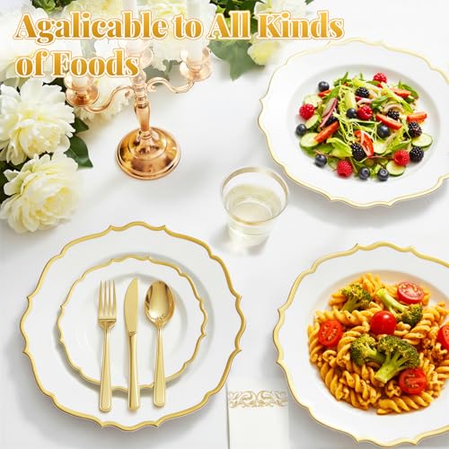 Gold Disposable Plastic Dinnerware Set for 25 Guests - 175 Pieces