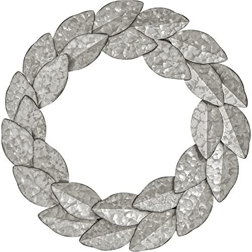 Silver Leaf Metal Wreath 16 Inch Galvanized Farmhouse Door Decor Christmas Fall