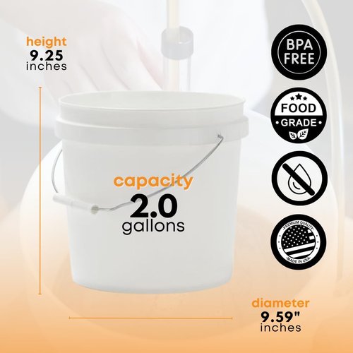 Fastrack 2 Gallon Fermenting Bucket with Lid | White | Food Grade Plastic Container with Handle | BPA-Free for Beer, Wine, Beverages & Food Storage