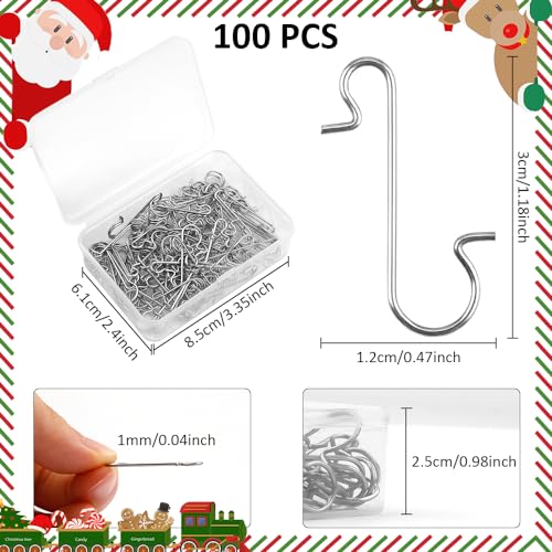 Ornament Hangers, 100 Pack Christmas Hooks for Tree Decorating, Garland Decorations, Silver