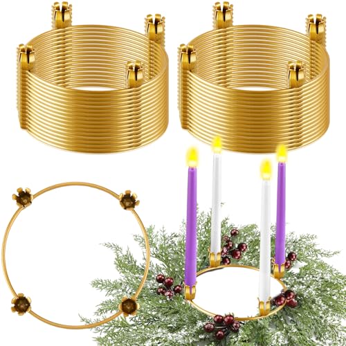 Thyle 30 Pcs Christmas Gold Metal Advent Wreath Rings Candle Holders - Variation 30