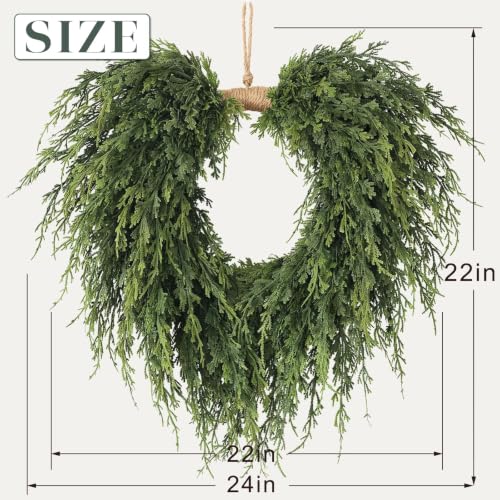 Heart-Shaped Artificial Cedar Wreath for Christmas Front Door Decor - 22 Inch
