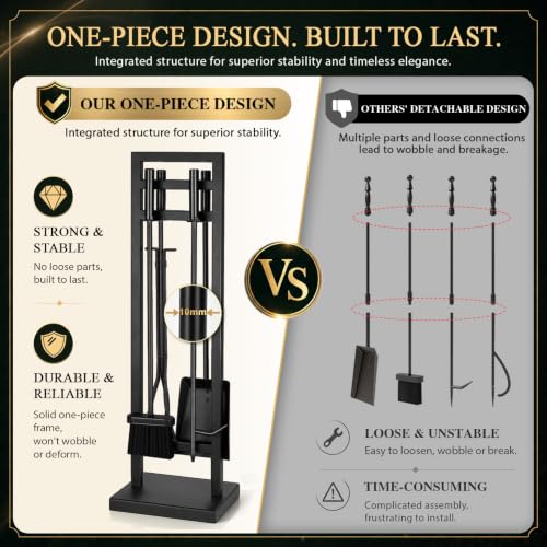 FEED GARDEN Black 5-Piece Fireplace Tool Set - 30" Solid Wrought Iron