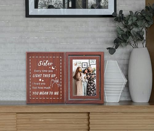 Soruney Sister 4x6 Rotating Lighted Picture Frame - USB Powered Wood Gift for BFF