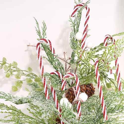 DAHI 32pcs Christmas Candy Cane Ornament Plastic Christmas Tree Hanging Ornament Twisted Red and White Crutch Candy Canes for Xmas Home Christmastree Decoration(red 12cm)