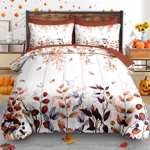 Pamnest Queen Leaf Fall Comforter Set with Sheets 7 Pieces Eucalyptus Bedding