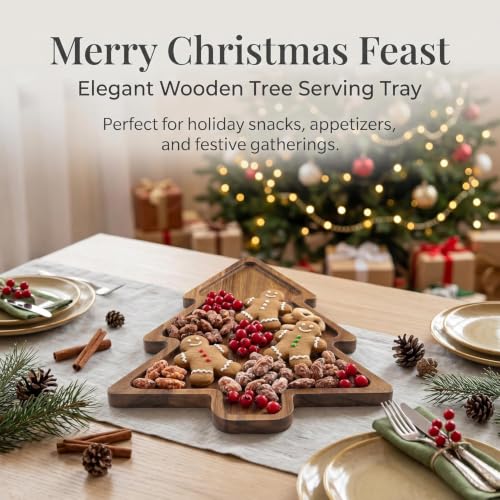 Nhohobiy Acacia Wood Christmas Tree Charcuterie Board & Reindeer Tray – Medium (Tree & Reindeer)