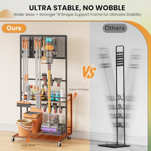 Vacuum & Broom Organizer Stand for Dyson V15 V12 V11 V8 - Storage Cart with Hooks
