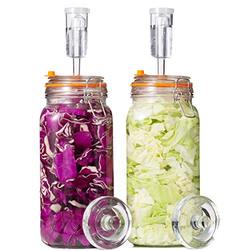 JILLMO 2L Wide Mouth Fermentation Jar Set with Airlocks & Glass Weights - 2 Pack