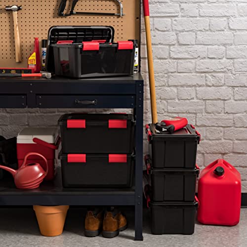 IRIS USA 6-Pack 19 Qt Storage Bins with Gasket Lids, Black/Red - Weatherproof, Stackable Organization