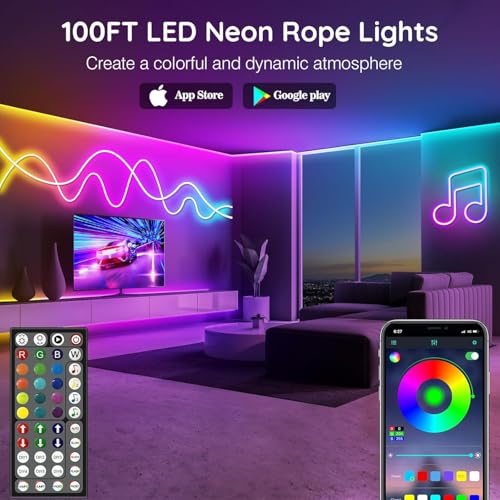 LETIANPAI 100Ft RGB Neon Rope Lights Waterproof Outdoor & Indoor LED Strip with App & Remote