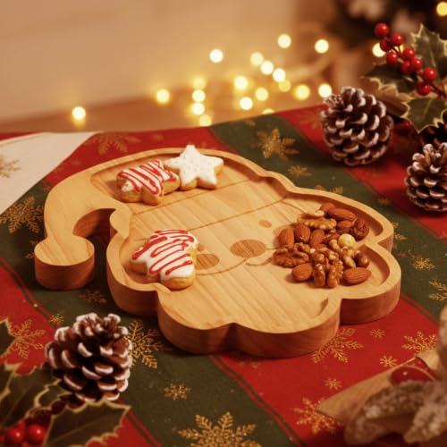 Bokon 12-Inch Santa Claus Wooden Charcuterie Board - Rubber Wood Xmas Serving Platter
