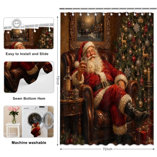Mocsicka Santa Christmas Shower Curtain 71x71in, Multi Color (70.8W x 70.8L)