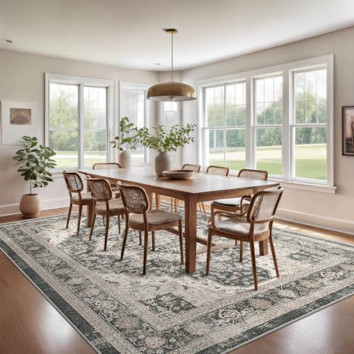 Roxstand 8x10 Black/Beige Washable Area Rug - Vintage Living Room Carpet