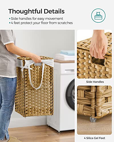 SONGMICS Laundry Hamper with Lid & Handles - 65L Synthetic Rattan, Foldable, Goose Yellow