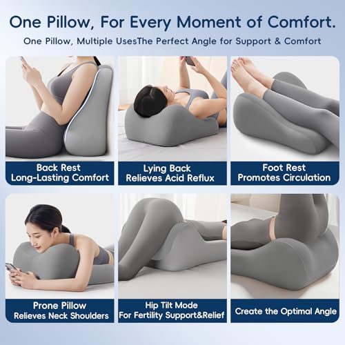 Natural Latex Wedge Pillow Support Cushion for Back Waist Legs - Grey & Black Variations