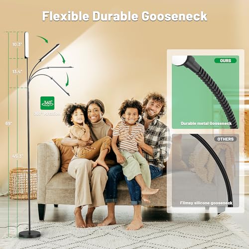 Yikuneng Dimmable LED Floor Lamp Black - Stepless Bright Reading & Living Room Light with Remote & Touch Control