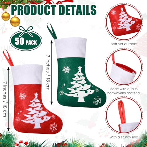 HooLing 50 Pcs 7 Inch Mini Christmas Stockings Bulk, Green, Stylish