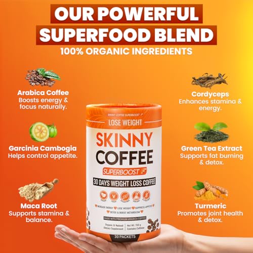 Skinny Coffee Super Boost Weight Loss Coffee - 60 Servings, Belly Fat Burner, Keto Vegan, Sugar-Free, Supports Metabolism & Energy
