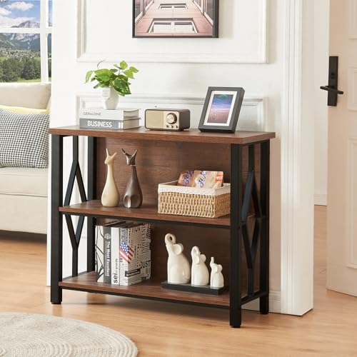 HOMISSUE Rustic 3-Tier Small Bookshelf - Industrial Wood Bookcase for Living Room & Office