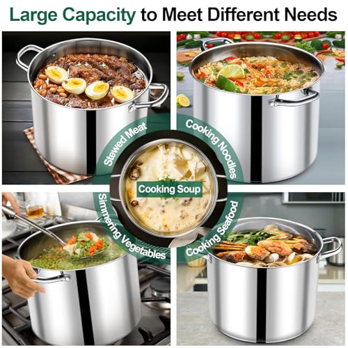 20 Qt Stainless Steel Stock Pot with Lid - Durable Cooking Soup Pot