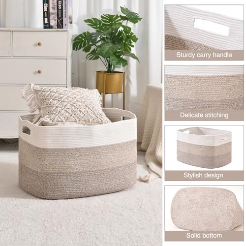 Extra Large Blanket Basket - Gradient Brown 25x16x16 Storage Bin for Living Room