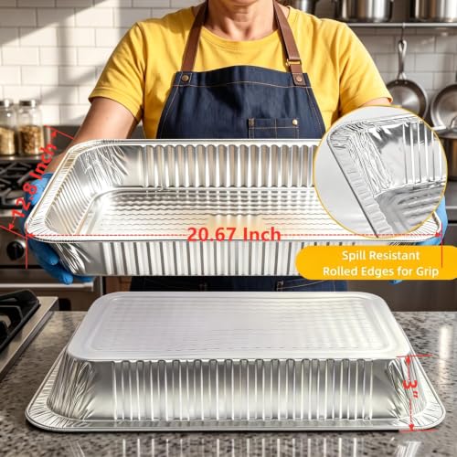 Full Size Aluminum Steam Table Pans with Lids 15 Pack - Heavy Duty Catering Trays
