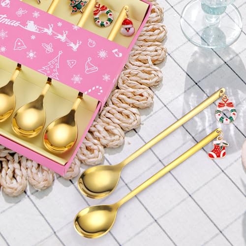 Christmas 6pcs Gold Stainless Steel Coffee Spoon Set - Festive Holiday Flatware