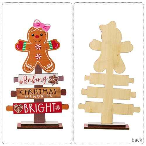 2Pcs Wooden Christmas Centerpiece Signs, Wooden Gnome Table Decorations Signs, Merry Christmas Table Toppers, Centerpiece Decorations for Holiday Home Party Indoor Decor (Gingerbread)