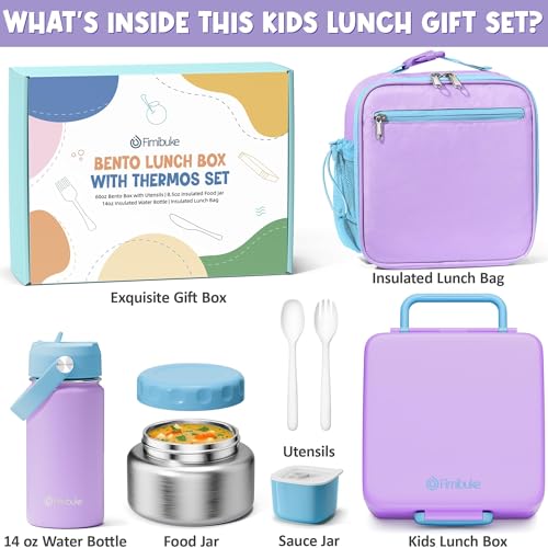 Kids Bento Lunch Box Set with Thermo & Water Bottle - Leakproof & Insulated