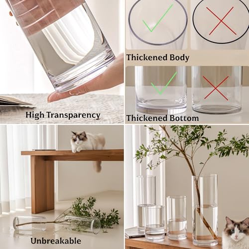 XXL Extra Large Clear Acrylic Floor Vase Set - 3 Sizes, Unbreakable Cylinder Flower Holders