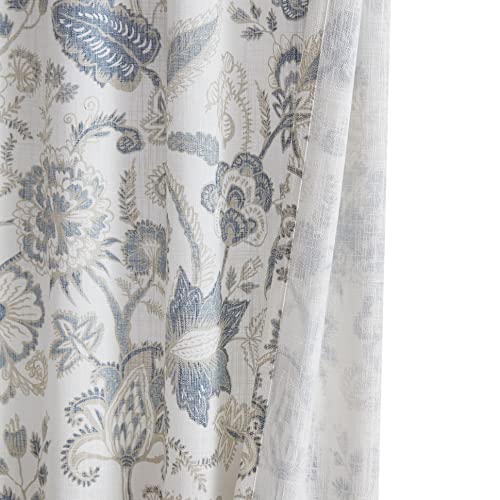 Semi Sheer Jacobean Floral Curtain Set - Blue Grey 52"W x 84"L, Pack of 2