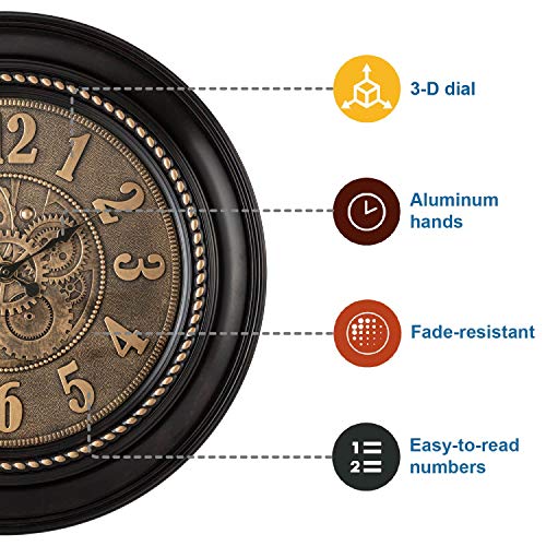 Bronze 24 Inch Wall Clock - Silent 3D Aluminum Dial | Modern Living Room Decor